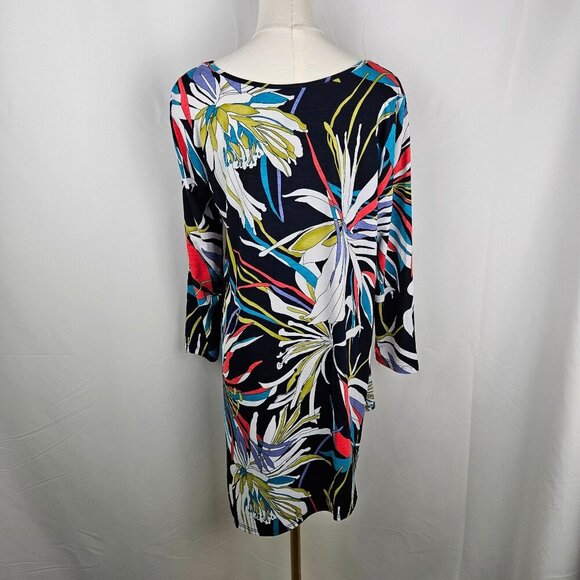 Clara SunWoo Floral Tunic Top Asymmetric Hem Medium Flowy 3/4 Sleeve Black - Picture 4 of 9
